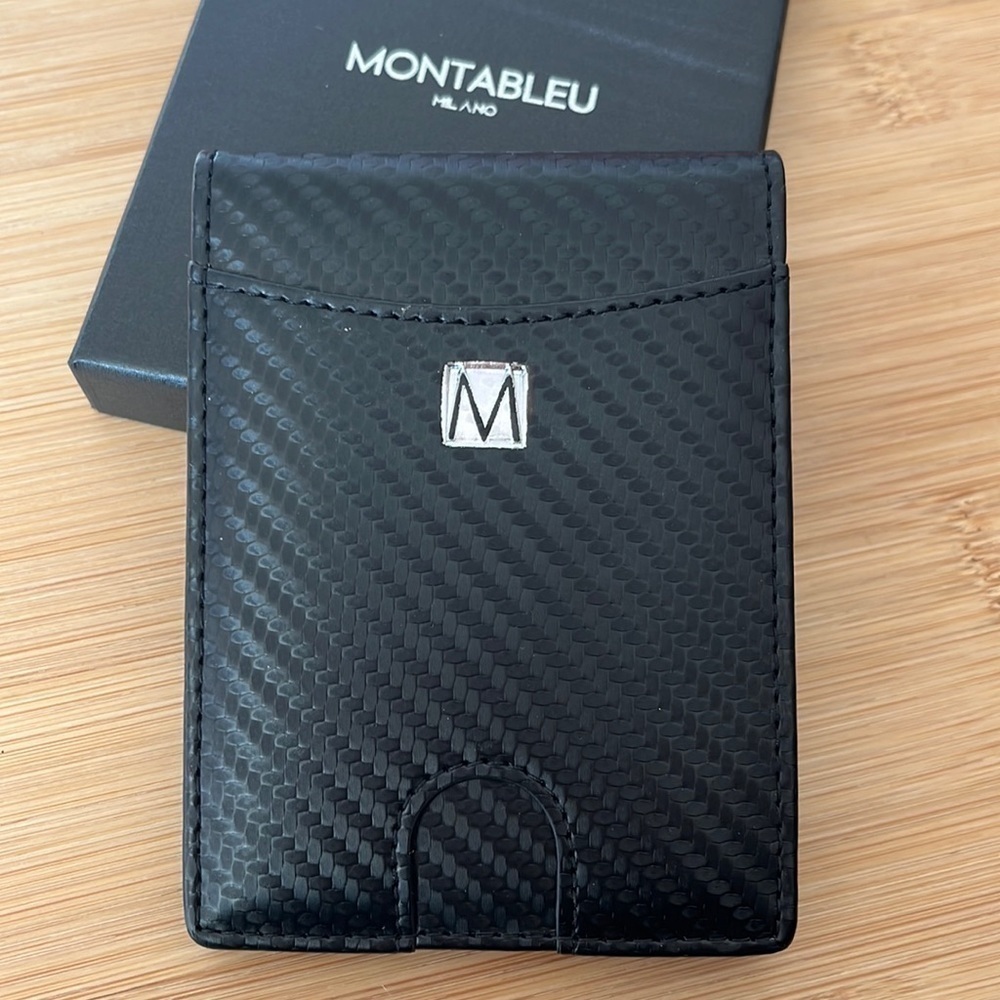 Brand New Montableu Carbon Black Slim Minimalist Wallet w/ Money Clip Executive